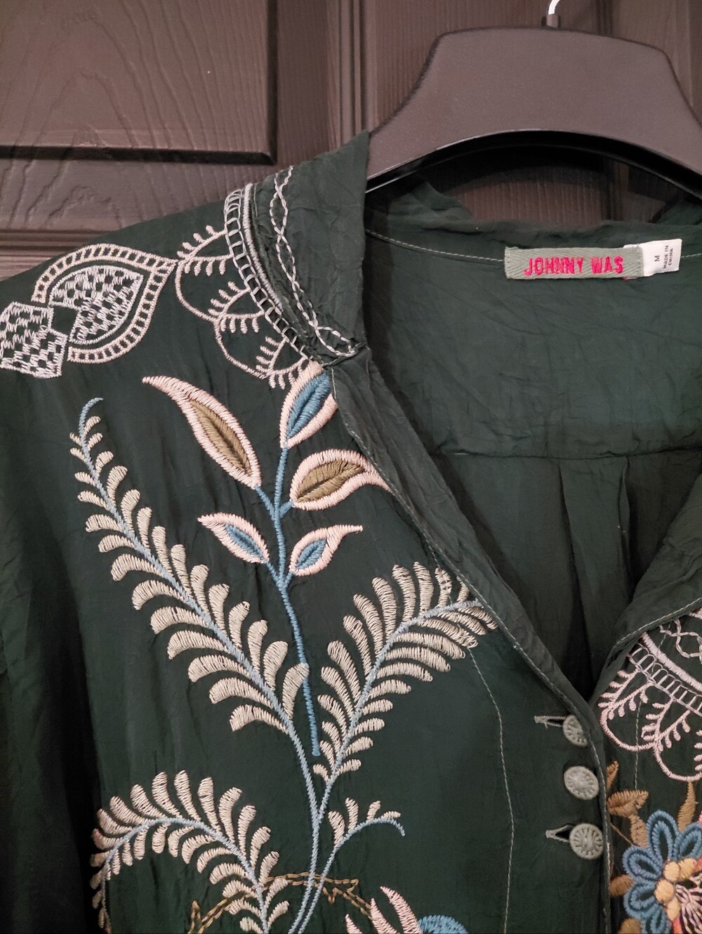 Johnny Was Sz. M 100% Cupra Green Embroidered Prue Blouse - Picture 8 of 15